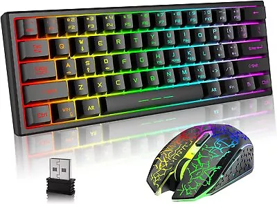 3800mAh Wireless Gaming Keyboard Mouse Combo Rainbow Backlit 61 Keys For PS4 PS5 • $42.29