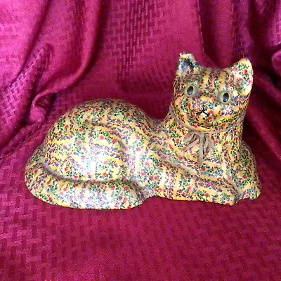 Vintage Decoupage Lacquered Calico Cat - Doorstop? • $25.50