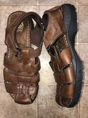 Earth Shoes Gelron 2000 Mens Brown Leather Comfortable Fisherman Sandal Sz 13 • $29.50