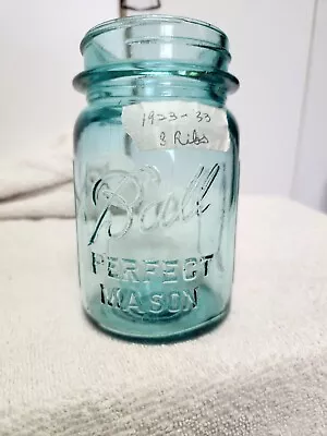 Vintage Aqua Blue Ball Gripper Fruit Jar Has 8 Ribs  In  Excellent Condition • $15