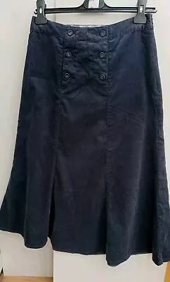 Laura Ashley Fine Needlecord Corduroy Navy Blue Midi Skirt Size 8 Button Detail • £30