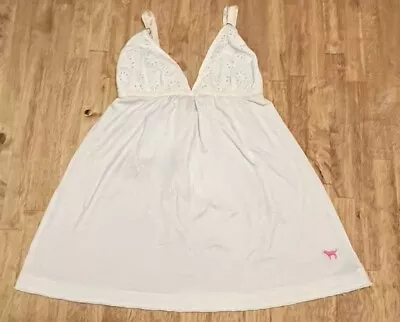 Victoria's Secret PINK Ivory Open Back Cami Babydoll Top Lace Triangle Tie Back • $12