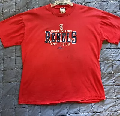 Vtg Ole Miss Rebels T Shirt Red Jerzees Size XL • $11.50