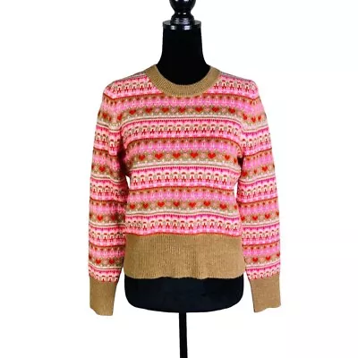 J. Crew Shrunken Fair Isle Crewneck Sweater Hearts Valentine’s Day Size XS • $31.50