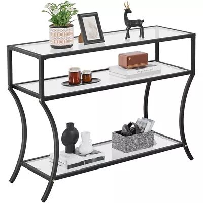 Glass Console Table 3-Tier Sofa Table Hallway Table For Living Room Entry Black • £46.99