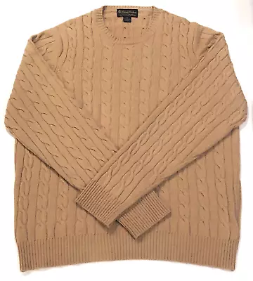 BROOKS BROTHER'S Men's 4- Ply 100% Cashmere Camel Cable Sweater XL SCOTLAND • $250