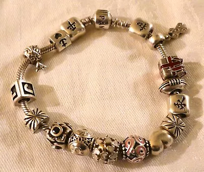 $125 • Buy Pandora Sterling Silver .925 Slide Bracelet With 16 Ale Charms Signed