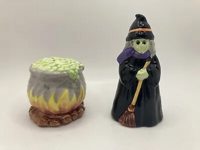 Vintage Halloween Witch And Caldron Salt And Pepper Shakers • $14