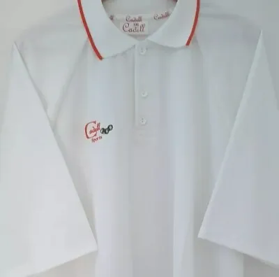 CADELL SPORTS LAWN BOWLS POLO Shirt Tops MED White  Orange Trim On Collar  • £19