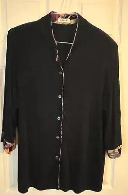 Vikki Vi Black W Tropical Floral Accent Button Front Stretch Jacket Womens 1X • $11.99