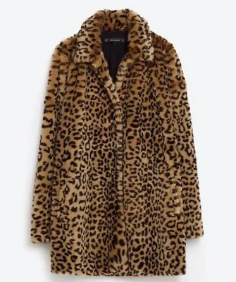 $60.98 • Buy Zara Trafaluc Womens Leopard Faux Fur Coat Small Bnwt