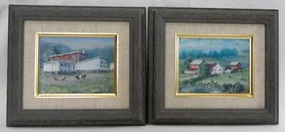 2 Framed Original Biehl Paintings ~ Pa Farm Cows Chickens ~ Farm Chicken Coops • $45