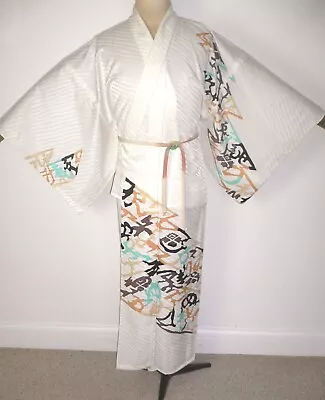 V.rare Vintage Men's Japanese Odori  Dance Yukata Faux Silk Kimono Robe Dressing • £44.99