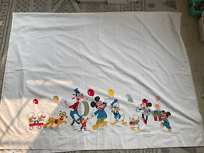 Vintage Walt Disney MICKEY MOUSE TWIN FLAT SHEET Goofy Donald Pluto Fabric Party • $24.99