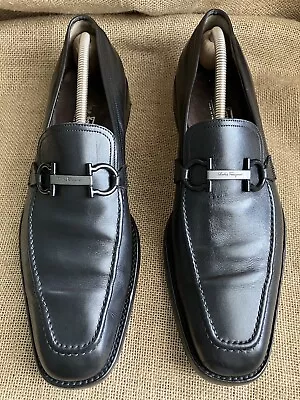 SALVATORE FERRAGAMO Men's Black Leather Gancini Loafers Size UK 9 || US 10 D • $275