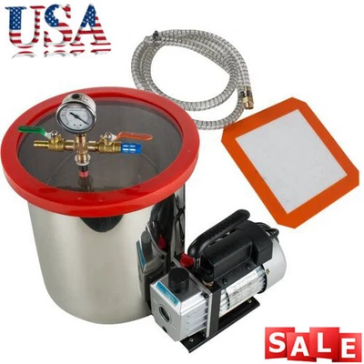 $165 • Buy 5 Gallon Stainless Vacuum Degassing Chamber Silicone Kit W/3 CFM Pump Hose Sale