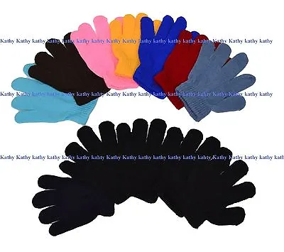 Wholesale Lot 12 Pairs Boys Girls Kids Knit Magic Solid Plain Gloves New York  • $13.99