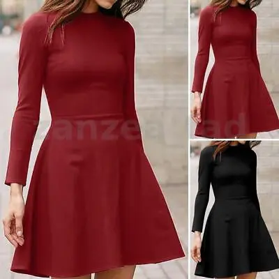 $27.06 • Buy Womens Skinny Long Sleeve A Line Plain Zipper Back Party Evening Maxi Dress Plus