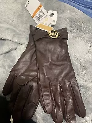 Michael Kors Women's Logo Gloves - Size Small - Brown Leather • $45