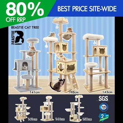 BEASTIE Cat Tree Scratching Post Scratcher Tower Condo Bed House Furniture Wood • $89.95