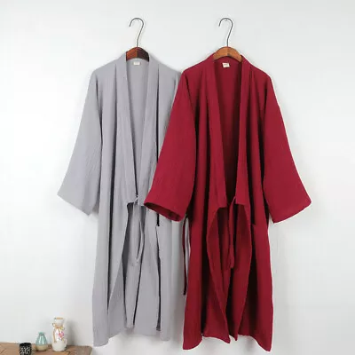 Mens Kimono Yukata Pajamas Gown Cotton Blend Japanese Bathrobe Lace Up Nightwear • $32.31