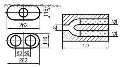 Univers. Silencer Stainless Oval 262x116 Y-Tube L:420 IN/Out 1x76/2x63 5mm • $522.18