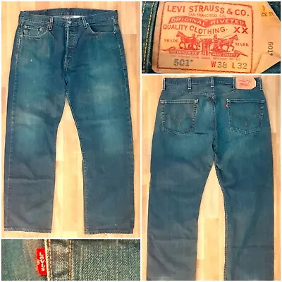 #7 Levi 501 Distressed Vintage Blue Jeans W38 X L32 • £3