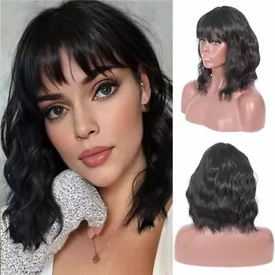 Ombre Short Wavy Wigs Cosplay Lolita Hair Synthetic Wig With Bangs  Women • £10.03