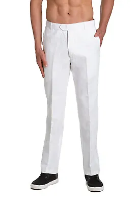 CONCITOR LINEN Men's Dress Pants Trousers Flat Front Slacks Solid WHITE Color • $39.95