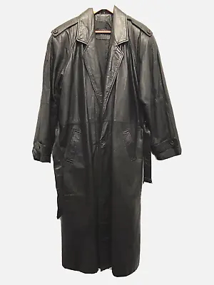 Full Length Mens M Black Genuine Leather Full Length Fully Lined Coat • $99.99