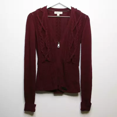 Burberry London Wool Cashmere Cable Knit Zip Front Cardigan Sweater Maroon Sz S • $219.97