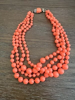 J Crew Lady Bug Clasp 4 Strand Neon Orange Graduated Bead Necklace • $30