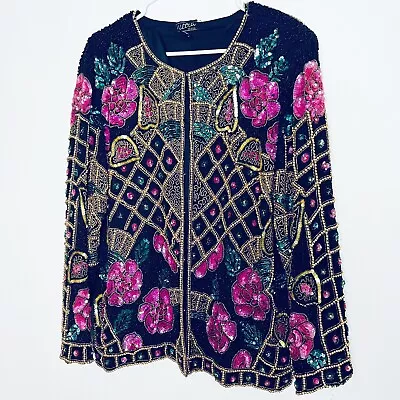 Vintage Ultra Designs Women’s Size XL Floral Beaded Silk Jacket  • $35.60