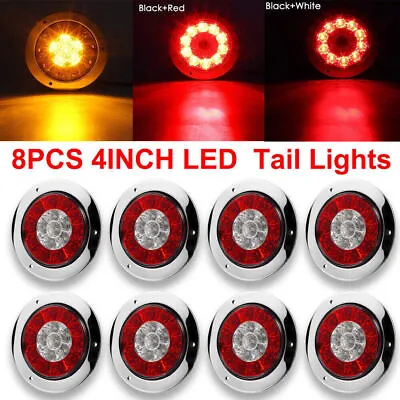 Round 4 Inch Red Amber LED Turn Stop Brake Trailer Tail Lights For RV Truck • $15.33