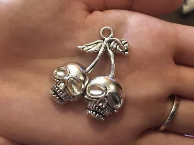 3 Large Cherry Skull Charms ☆ Halloween Charms ☆ Skull Charms  • £2.50