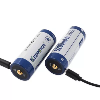 2x Keeppower 26650 Battery 5200mAh 3.7V Lithium USB Rechargeable Torch Batteries • £23.99