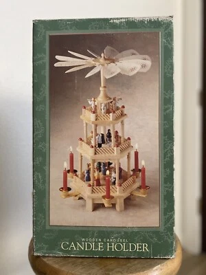 $65 • Buy Vintage German CHRISTMAS WOODEN WINDMILL CANDLE NATIVITY PYRAMID CAROUSEL