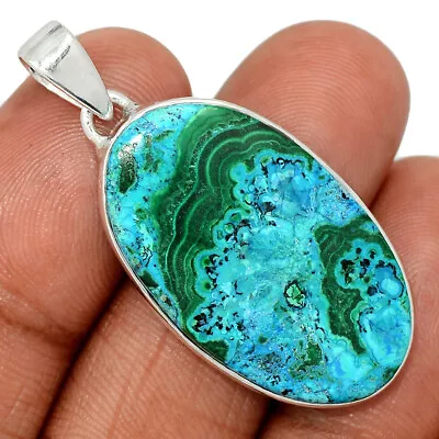 Natural Malachite In Chrysocolla - Congo 925 Silver Pendant Jewelry CP43422 • $17.99