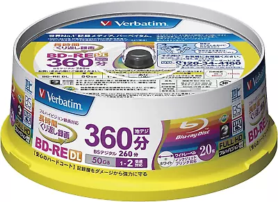 Verbatim Japan VBE260NP20SV1 Repeated Recording Blu-Ray Disc BD-RE DL 50 GB... • $76.13