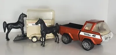 Tonka Stables Truck And Trailer With Rare Horses Vintage Collectible Farm Ranch • $125