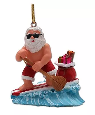 Hawaiian Christmas Poly Resin Ornament Santa SUP Wave Gift Bag Mele Kalikimaka N • $9.99