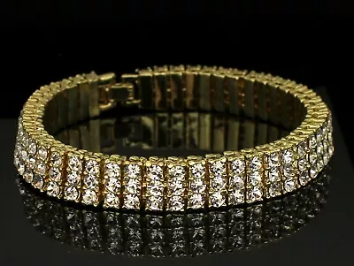 3 Row CZ Iced Bracelet Anklet Men Women 14k Gold Silver Plated Hip Hop 7-10 Inch • $12.99