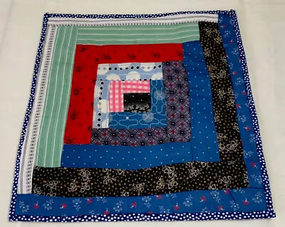 Vintage Patchwork Quilt Table Topper Log Cabin Early Calico Prints Florals • $11.95