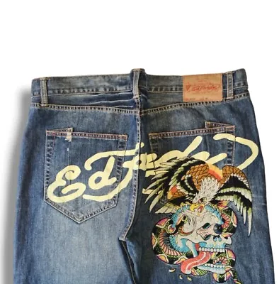 Authentic Ed Hardy Jeans With Skull Embroidery And Spell Out • £99.99