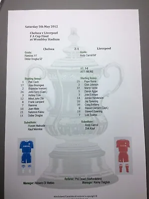 2011-12 Chelsea V Liverpool FA Cup Final Matchsheet • £2.75