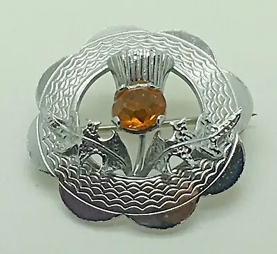 Mizpah Citrine Thistle Brooch Silver Tone Pin Kilt  Scottish Celtic Shawl Cloak • $24.99