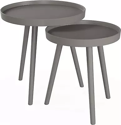 Nesting End Set Of 2 Round Mid-Century Modern Accent Table Gray • $116.99