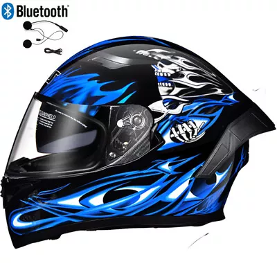 DOT Bluetooth Motorcycle Helmet Full Face Dual Lens Street Moto Helmet Anti-Fog • $88.95