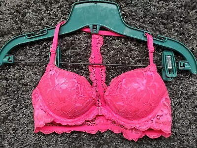 PINK By Victoria Secret Bra Women 34A Hot Pink Date Lace Racerback Underwired • $17.97