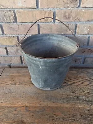 Vintage Galvanized Metal #12 Bucket Rolled Lip Pail Farm Country Decor W/Handle • $29.90